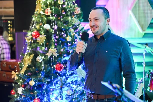 Director of Droid-technologies company. New year party. Celebration.